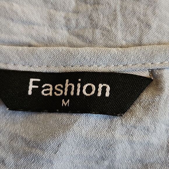 Fashion Light Blue Ruffle Sleeve Blouse, UNC Tarheels, Casual Top, M - Picture 6 of 8